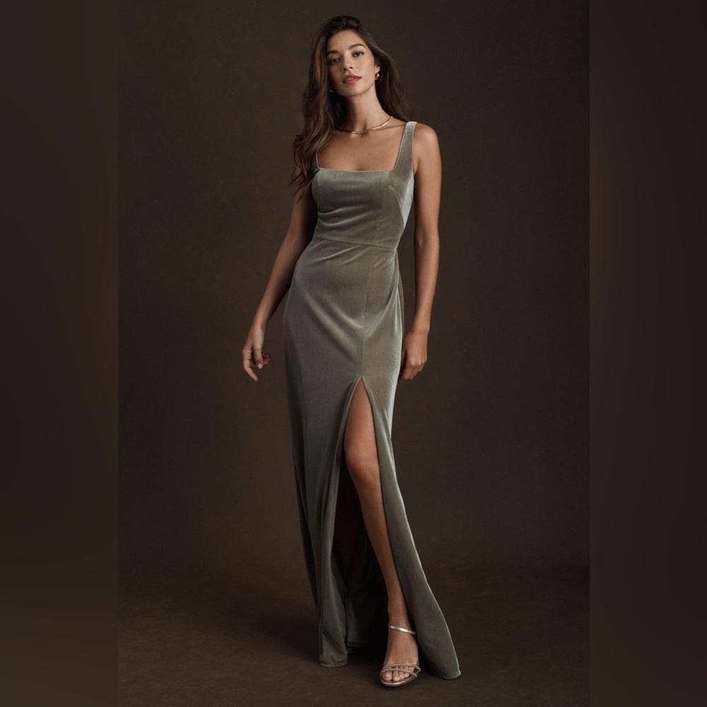 Jenny Yoo Mara Velvet Maxi Dress in Sage